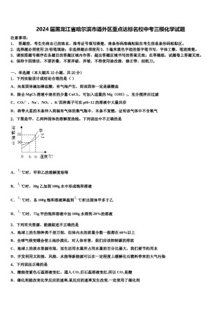 2024届黑龙江省哈尔滨市道外区重点达标名校中考三模化学试题含解析.doc