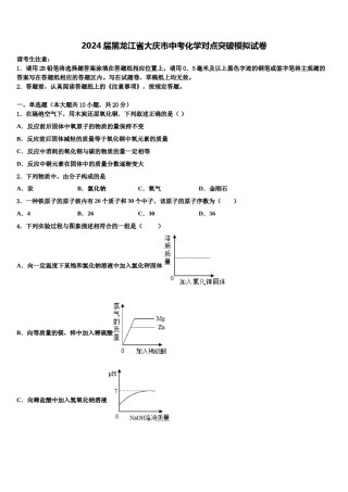 2024届黑龙江省大庆市中考化学对点突破模拟试卷含解析.doc