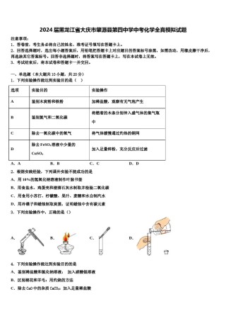 2024届黑龙江省大庆市肇源县第四中学中考化学全真模拟试题含解析.doc