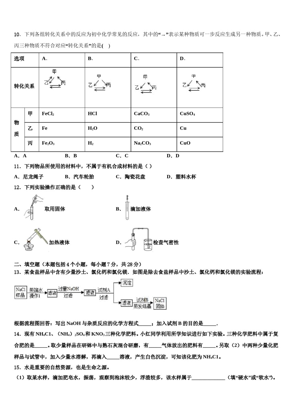【全国百强校首发】四川省雅安中学2024届中考化学考试模拟冲刺卷含解析.doc_第3页