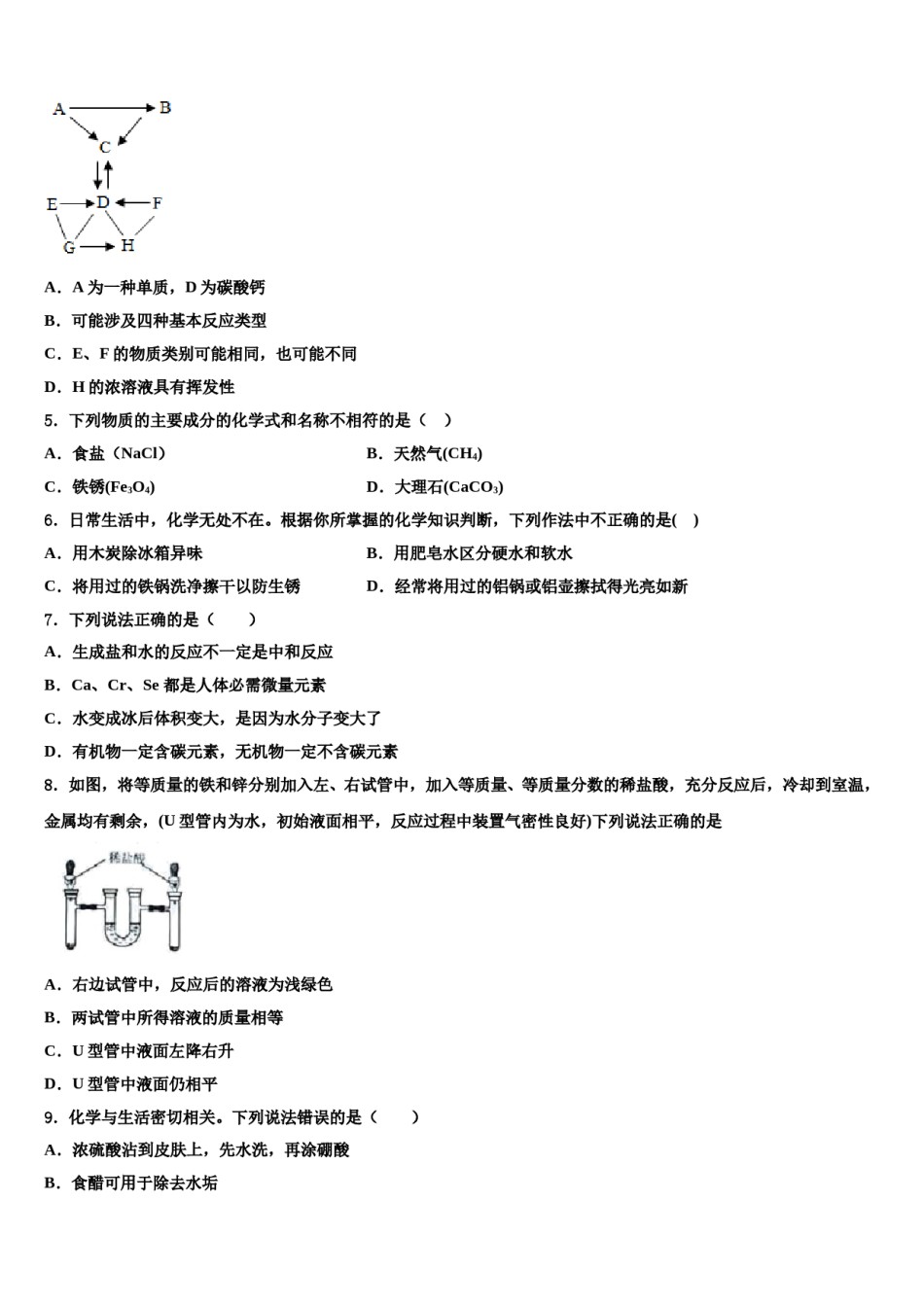 【全国百强校首发】江西省新余市第一中学2024届中考化学模拟预测题含解析.doc_第2页