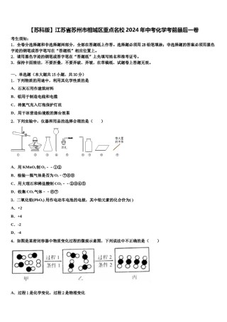 【苏科版】江苏省苏州市相城区重点名校2024年中考化学考前最后一卷含解析.doc