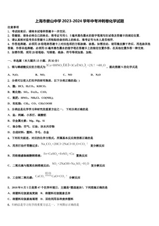 上海市娄山中学2023-2024学年中考冲刺卷化学试题含解析.doc