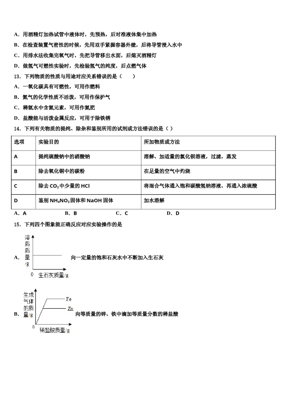 上海市徐汇区2024年中考化学对点突破模拟试卷含解析.doc_第3页