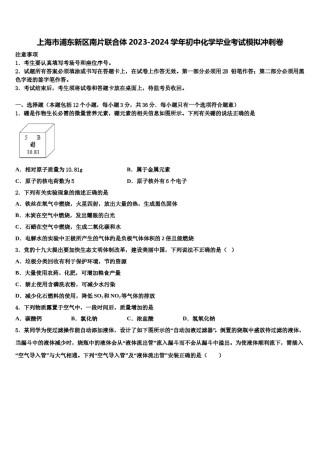 上海市浦东新区南片联合体2023-2024学年初中化学毕业考试模拟冲刺卷含解析.doc