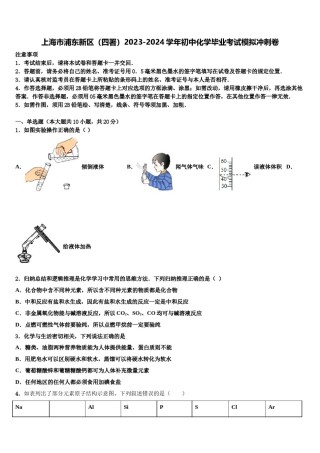 上海市浦东新区（四署）2023-2024学年初中化学毕业考试模拟冲刺卷含解析.doc