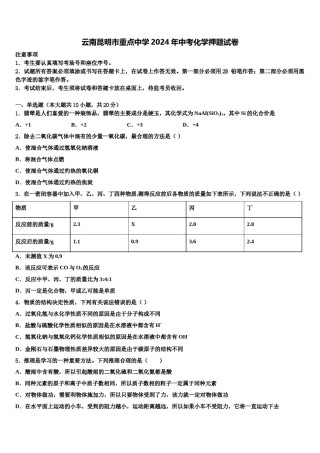 云南昆明市重点中学2024年中考化学押题试卷含解析.doc