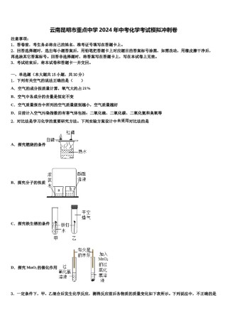 云南昆明市重点中学2024年中考化学考试模拟冲刺卷含解析.doc