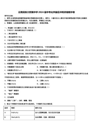 云南民族大附属中学2024届中考化学最后冲刺浓缩精华卷含解析.doc