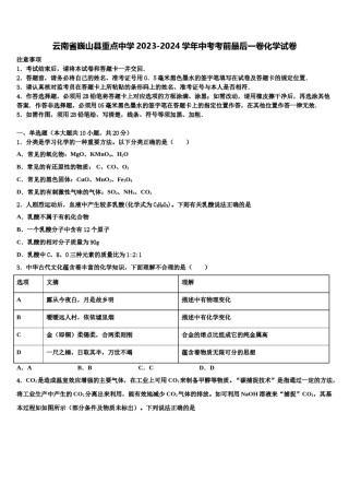 云南省巍山县重点中学2023-2024学年中考考前最后一卷化学试卷含解析.doc