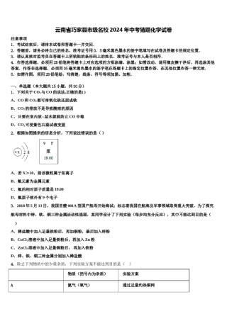 云南省巧家县市级名校2024年中考猜题化学试卷含解析.doc