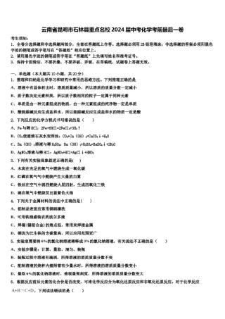 云南省昆明市石林县重点名校2024届中考化学考前最后一卷含解析.doc