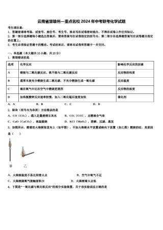 云南省楚雄州—重点名校2024年中考联考化学试题含解析.doc