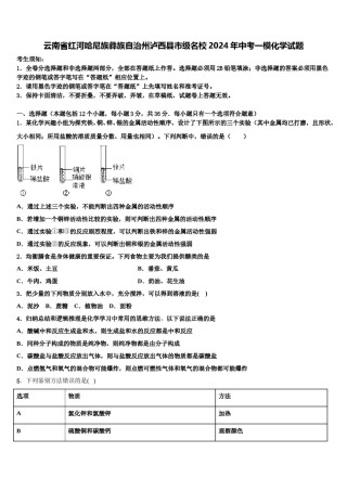 云南省红河哈尼族彝族自治州泸西县市级名校2024年中考一模化学试题含解析.doc