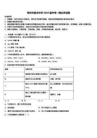 亳州市重点中学2024届中考一模化学试题含解析.doc