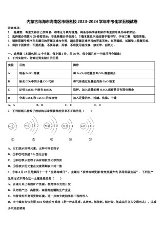 内蒙古乌海市海南区市级名校2023-2024学年中考化学五模试卷含解析.doc