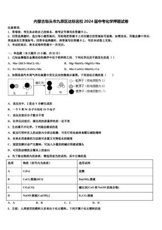 内蒙古包头市九原区达标名校2024届中考化学押题试卷含解析.doc