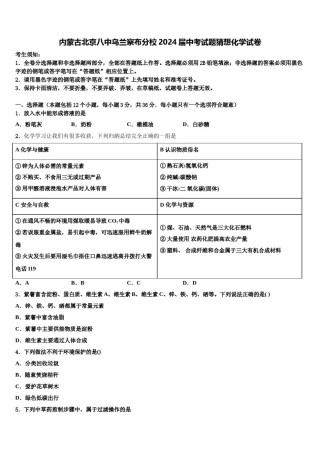 内蒙古北京八中乌兰察布分校2024届中考试题猜想化学试卷含解析.doc