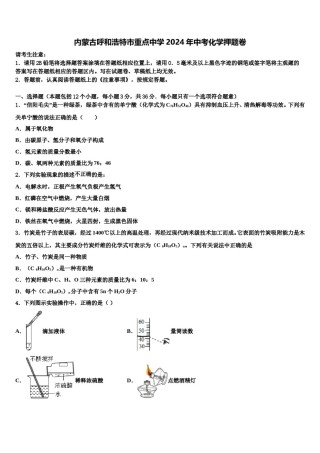 内蒙古呼和浩特市重点中学2024年中考化学押题卷含解析.doc