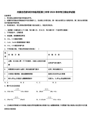 内蒙古巴彦淖尔市临河区第二中学2024年中考三模化学试题含解析.doc