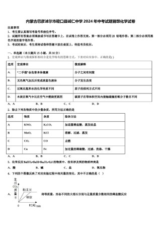 内蒙古巴彦淖尔市磴口县诚仁中学2024年中考试题猜想化学试卷含解析.doc