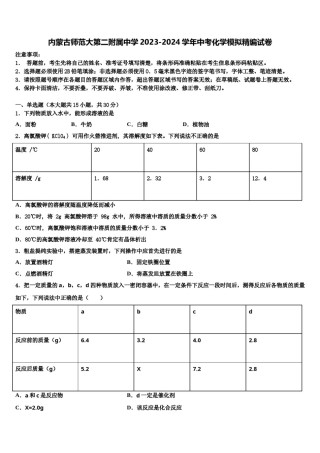 内蒙古师范大第二附属中学2023-2024学年中考化学模拟精编试卷含解析.doc