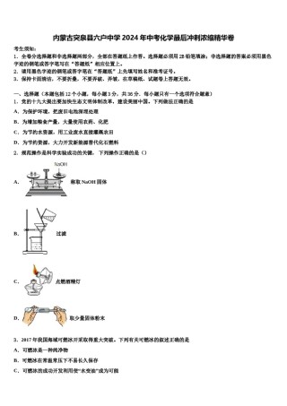 内蒙古突泉县六户中学2024年中考化学最后冲刺浓缩精华卷含解析.doc
