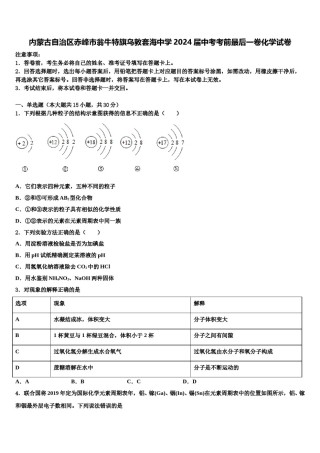 内蒙古自治区赤峰市翁牛特旗乌敦套海中学2024届中考考前最后一卷化学试卷含解析.doc
