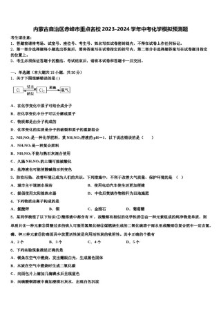 内蒙古自治区赤峰市重点名校2023-2024学年中考化学模拟预测题含解析.doc