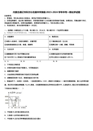 内蒙古通辽市科尔沁右翼中学旗县2023-2024学年中考一模化学试题含解析.doc