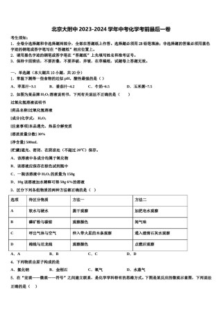 北京大附中2023-2024学年中考化学考前最后一卷含解析.doc