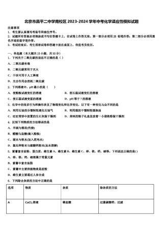 北京市昌平二中学南校区2023-2024学年中考化学适应性模拟试题含解析.doc
