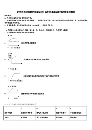 北京市海淀区第四中学2024年初中化学毕业考试模拟冲刺卷含解析.doc