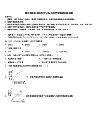 北京朝阳区达标名校2024届中考化学仿真试卷含解析.doc