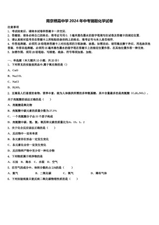 南京栖霞中学2024年中考猜题化学试卷含解析.doc