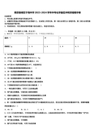 南京鼓楼区宁海中学2023-2024学年中考化学最后冲刺浓缩精华卷含解析.doc