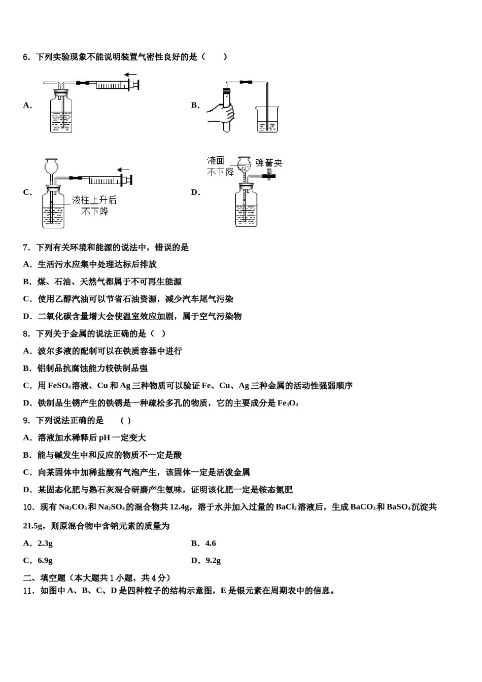 南安实验中学2024届中考化学适应性模拟试题含解析.doc_第2页