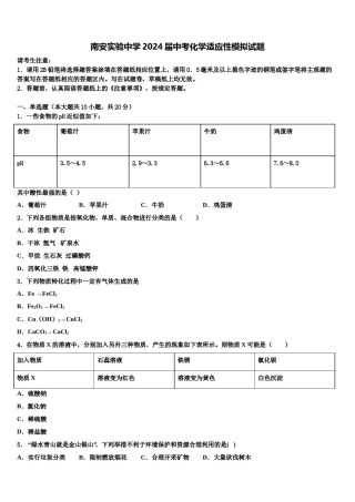 南安实验中学2024届中考化学适应性模拟试题含解析.doc