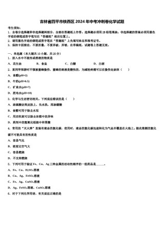 吉林省四平市铁西区2024年中考冲刺卷化学试题含解析.doc