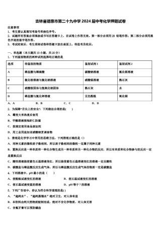 吉林省德惠市第二十九中学2024届中考化学押题试卷含解析.doc