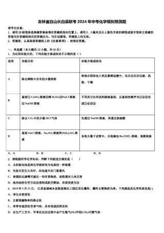 吉林省白山长白县联考2024年中考化学模拟预测题含解析.doc