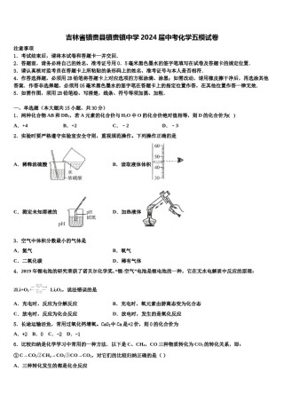 吉林省镇赉县镇赉镇中学2024届中考化学五模试卷含解析.doc