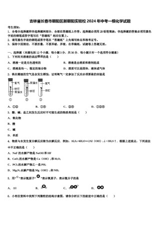 吉林省长春市朝阳区新朝阳实验校2024年中考一模化学试题含解析.doc