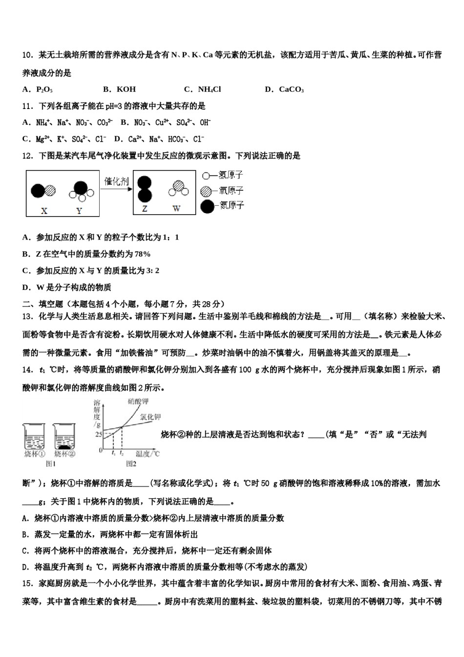 吉林省长春市朝阳区第二实验校2024年中考化学考试模拟冲刺卷含解析.doc_第3页