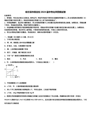 哈尔滨市级名校2024届中考化学四模试卷含解析.doc