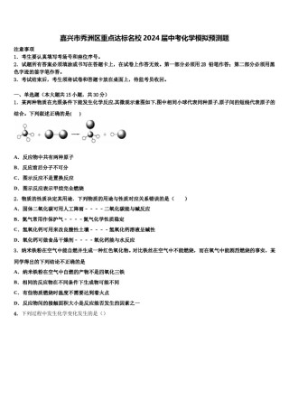 嘉兴市秀洲区重点达标名校2024届中考化学模拟预测题含解析.doc