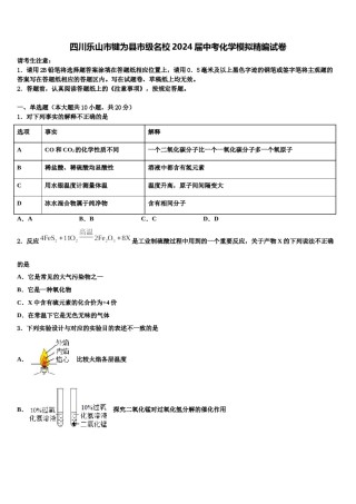 四川乐山市犍为县市级名校2024届中考化学模拟精编试卷含解析.doc