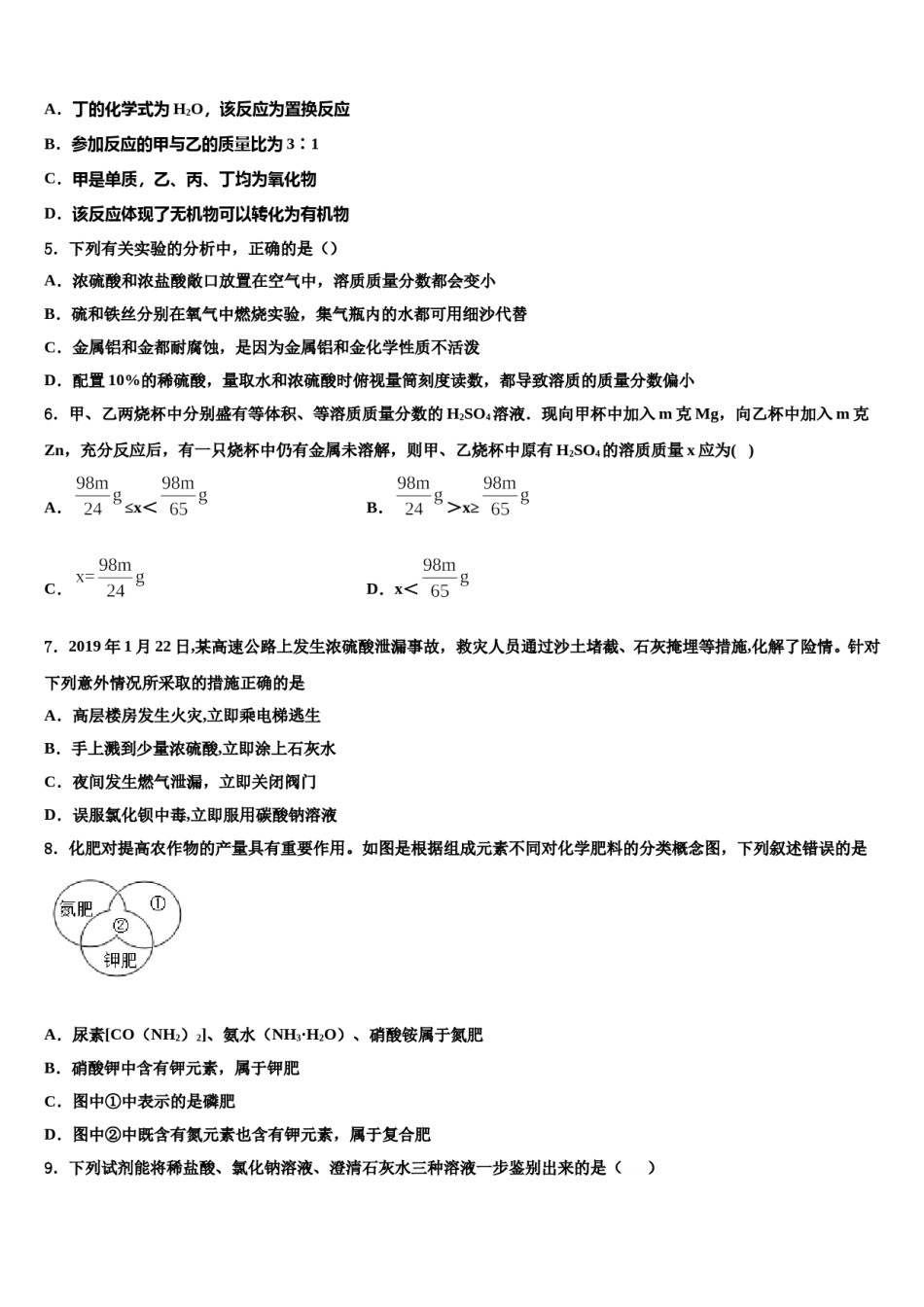 四川省乐山市沙湾区重点名校2024届中考化学对点突破模拟试卷含解析.doc_第2页