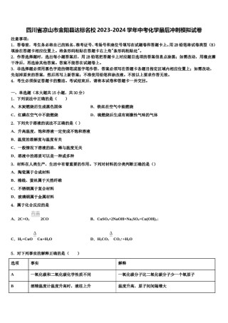 四川省凉山市金阳县达标名校2023-2024学年中考化学最后冲刺模拟试卷含解析.doc