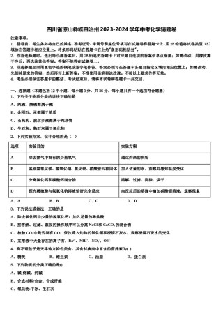 四川省凉山彝族自治州2023-2024学年中考化学猜题卷含解析.doc